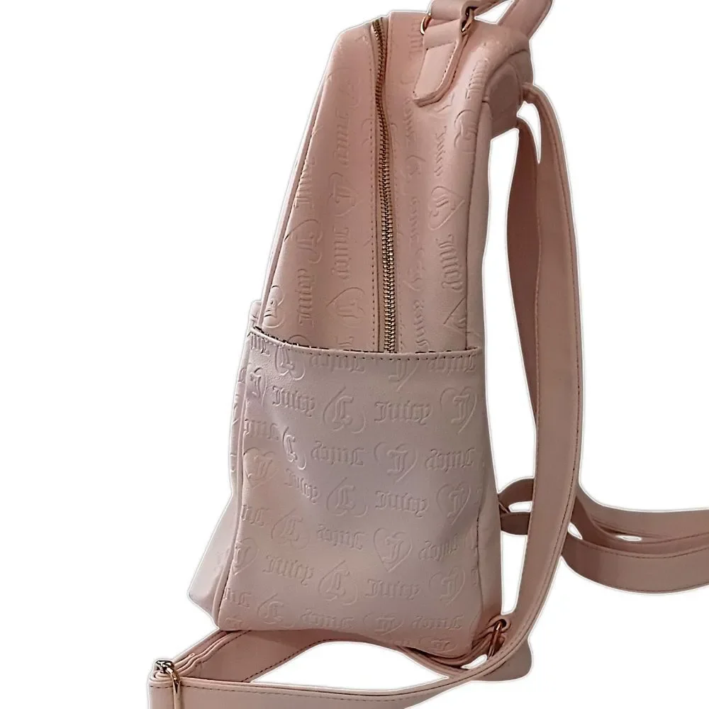 Juicy Couture‎ Pink Faux Leather Backpack Monogram Gold Logo School Travel Bag